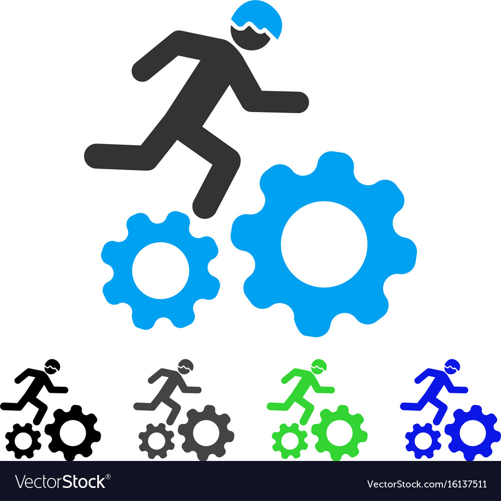 Running developer over gears flat icon