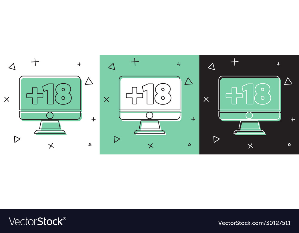 Set computer monitor with 18 plus content icon vector image Set computer monitor with 18 plus content icon