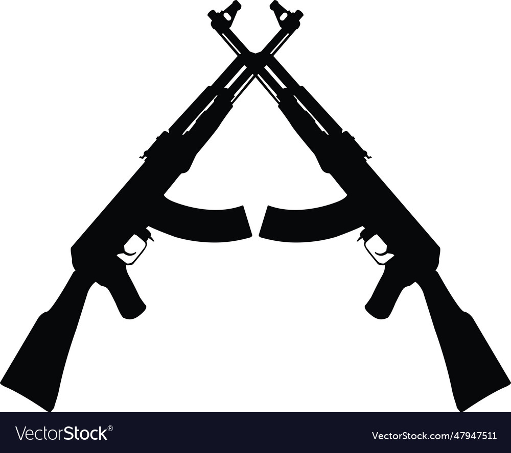 Two crossed ak47 machine gun rifle file Royalty Free Vector