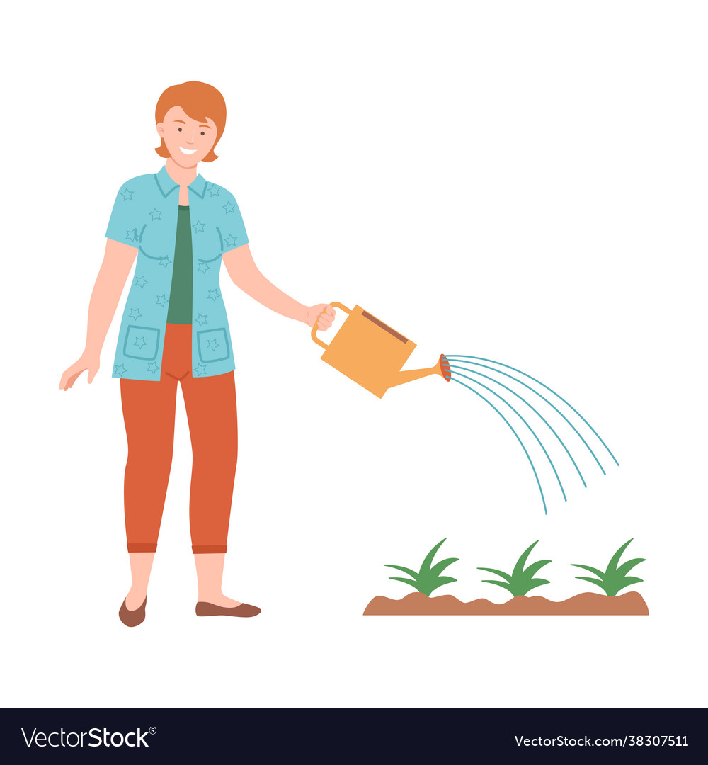 Woman farmer watering plants and crops Royalty Free Vector