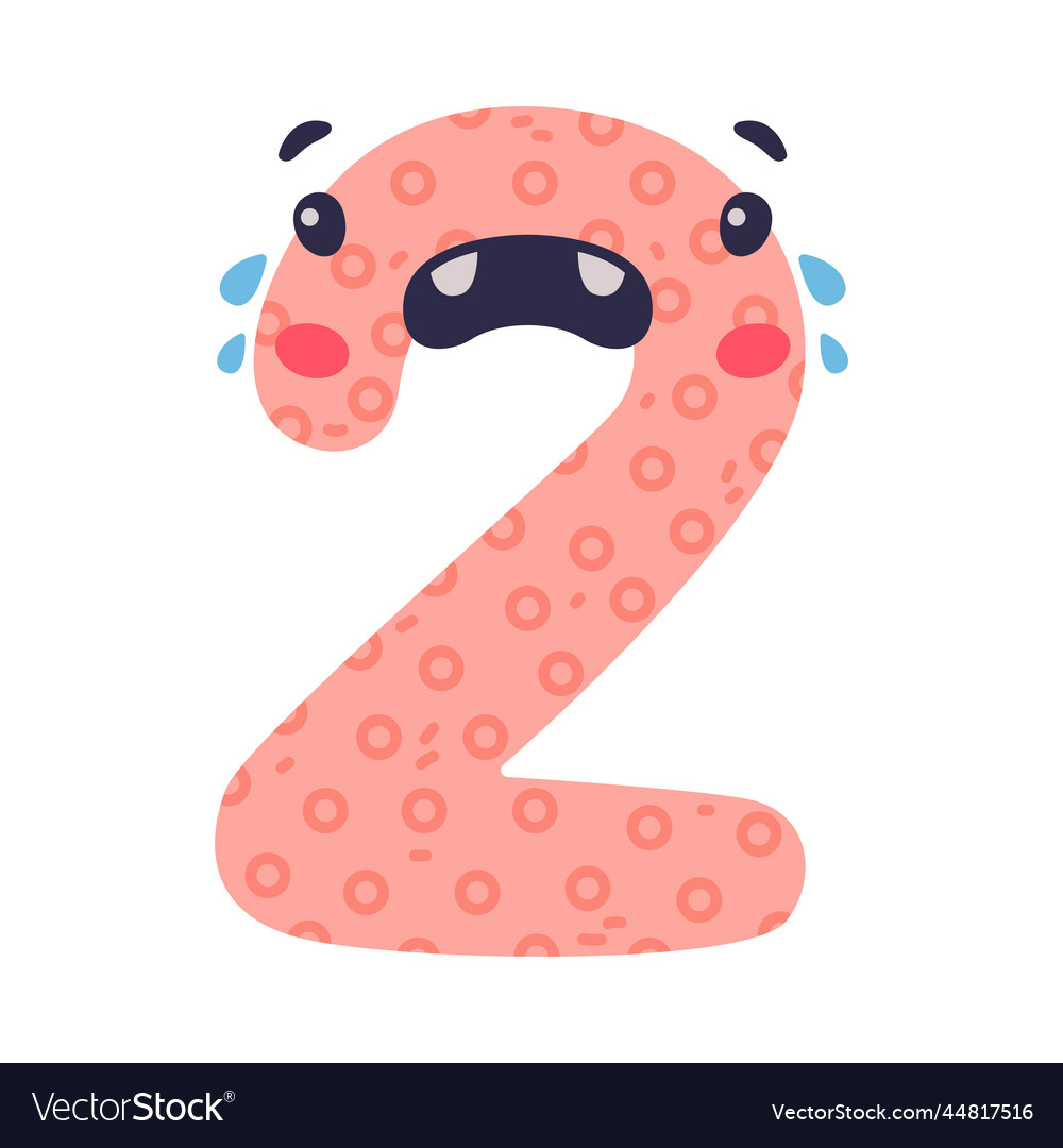 2 cute funny number character two comic childish Vector Image