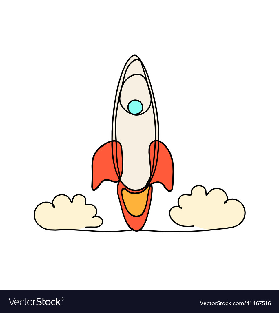 Abstract color rocket as continuous line drawing