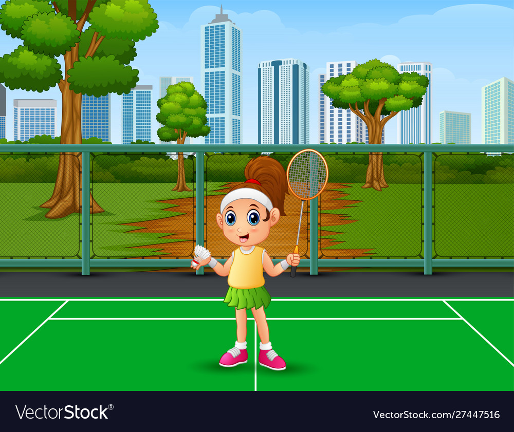Beautiful girl playing badminton at court Vector Image Beautiful girl playing badminton at court Vector Image