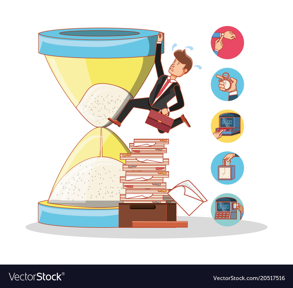 Businessman avatar with work time elements