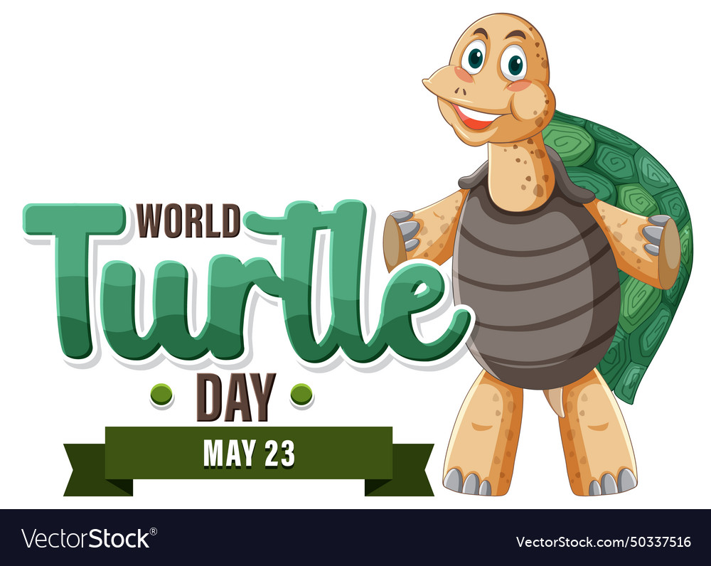 Cheerful turtle cartoon celebrating world Vector Image