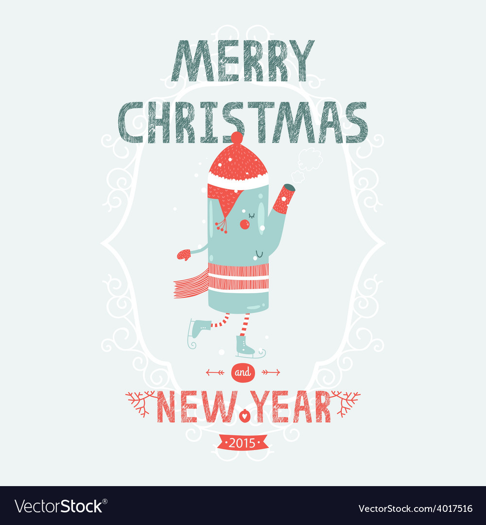 Christmas card with cute makers skating