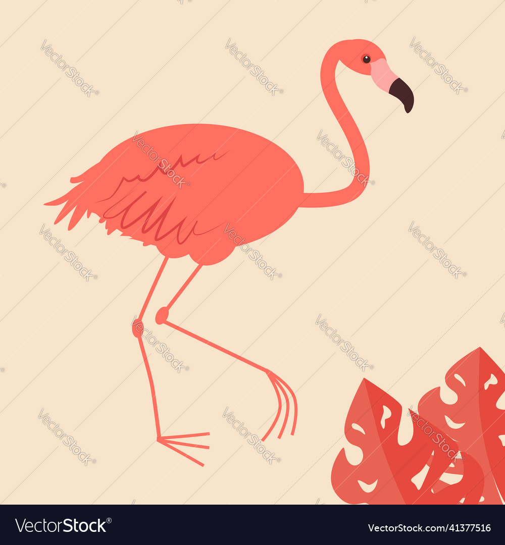 Cute tropical bird pink flamingo flat Royalty Free Vector