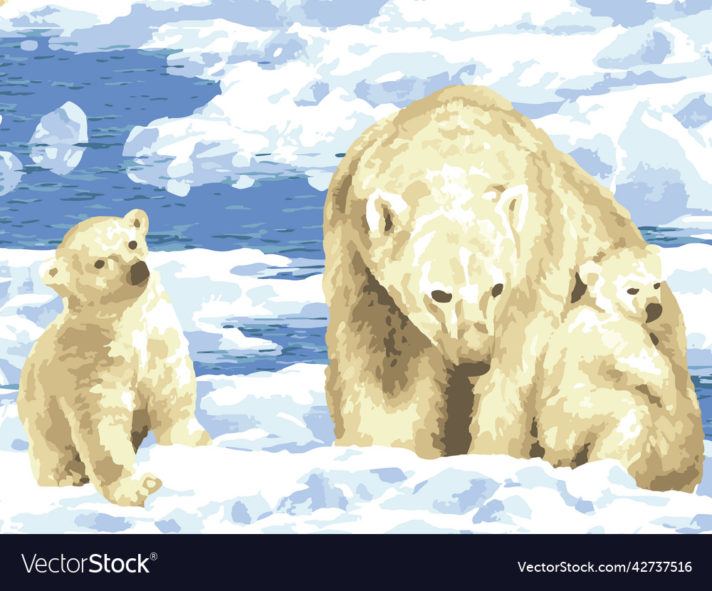 Family of bears in the melting arctic