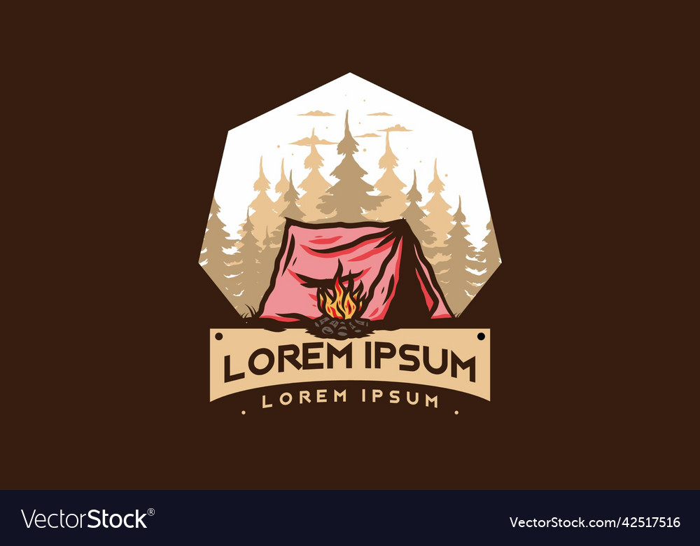 Forest camping with bonfire badge Royalty Free Vector Image