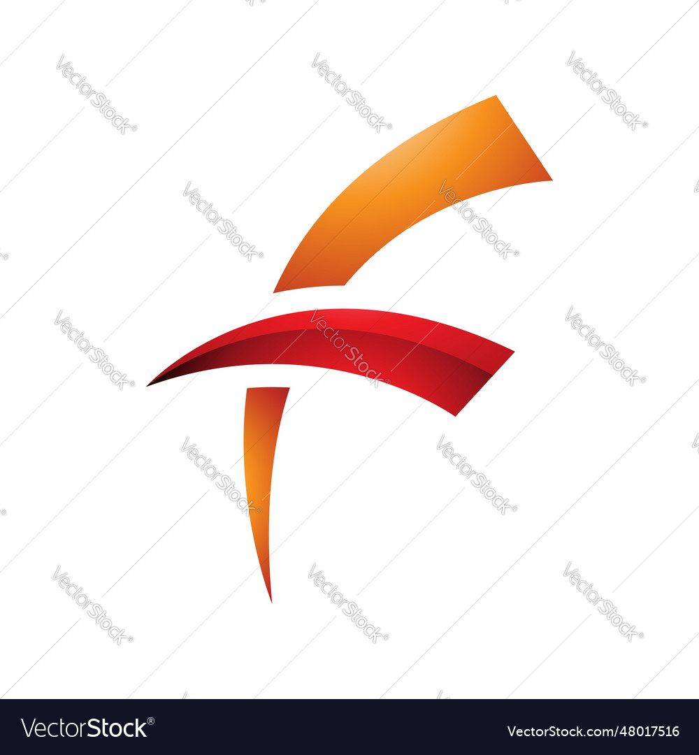 Orange and red glossy letter f icon with round Vector Image