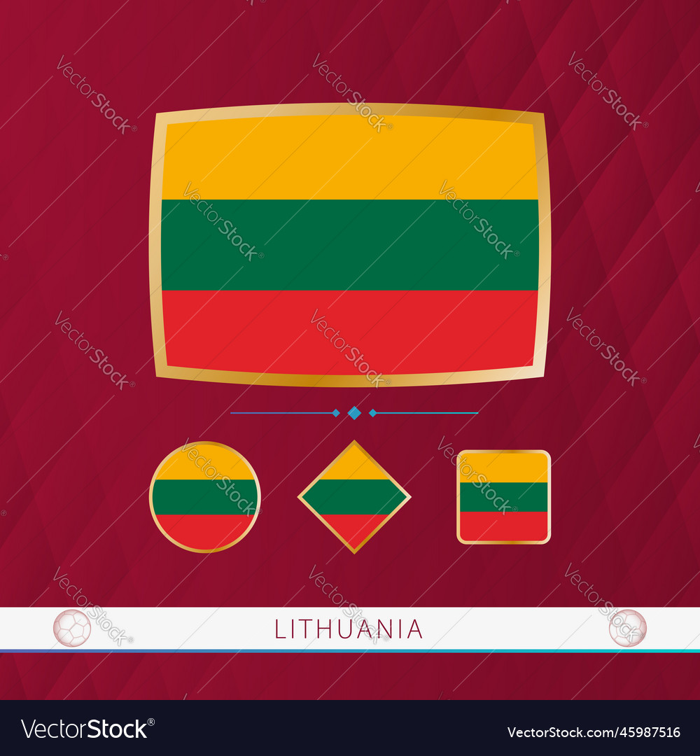 Set of lithuania flags with gold frame for use Vector Image Set of lithuania flags with gold frame for use