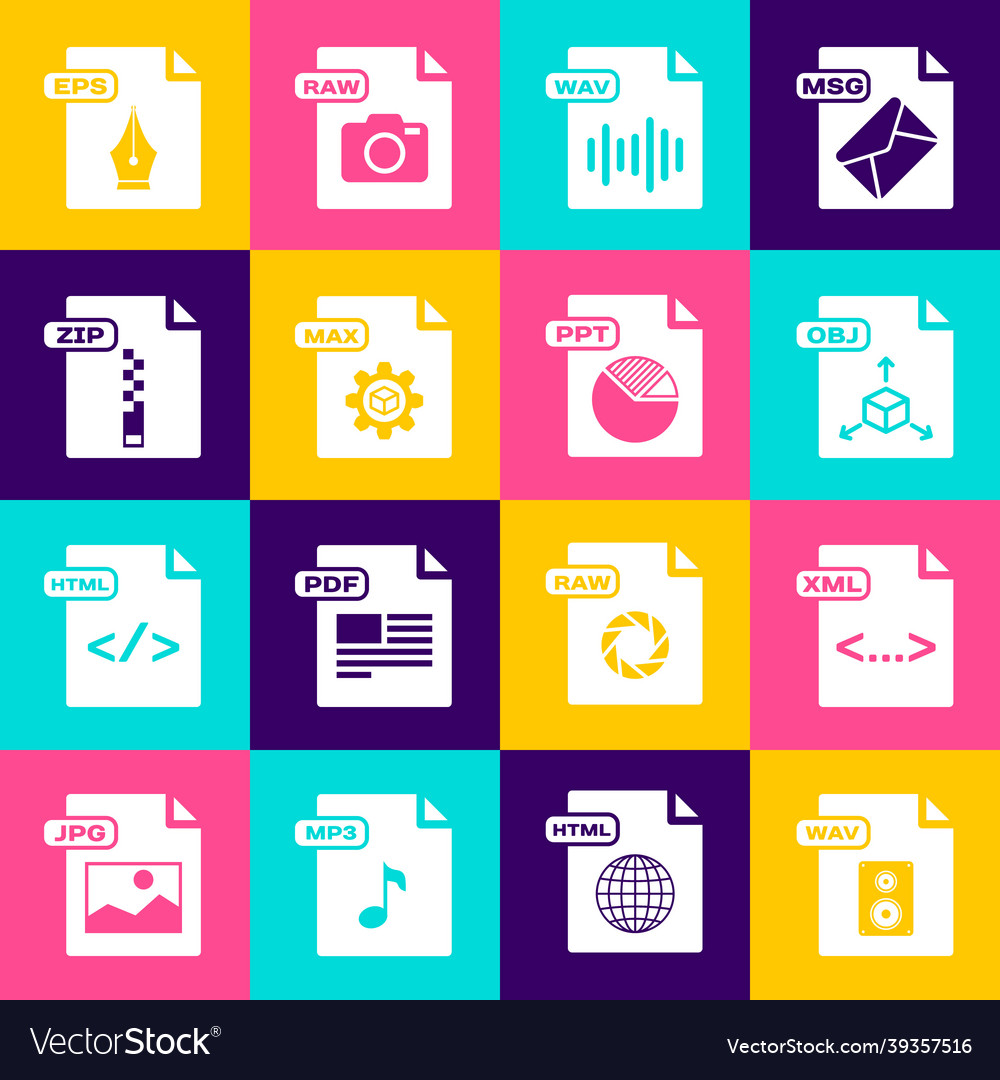 Set wav file document xml obj max zip eps Vector Image Set wav file document xml obj max zip eps