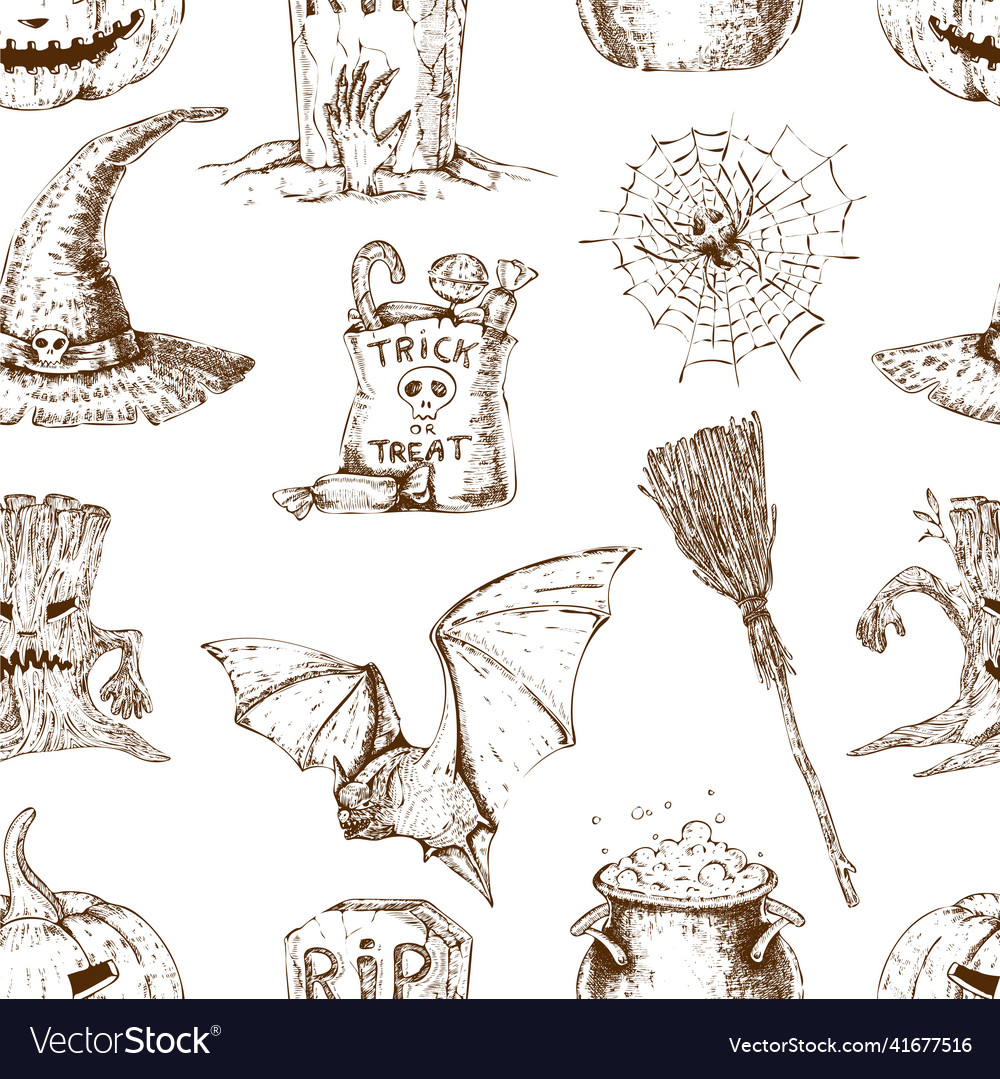 Sketch halloween seamless pattern