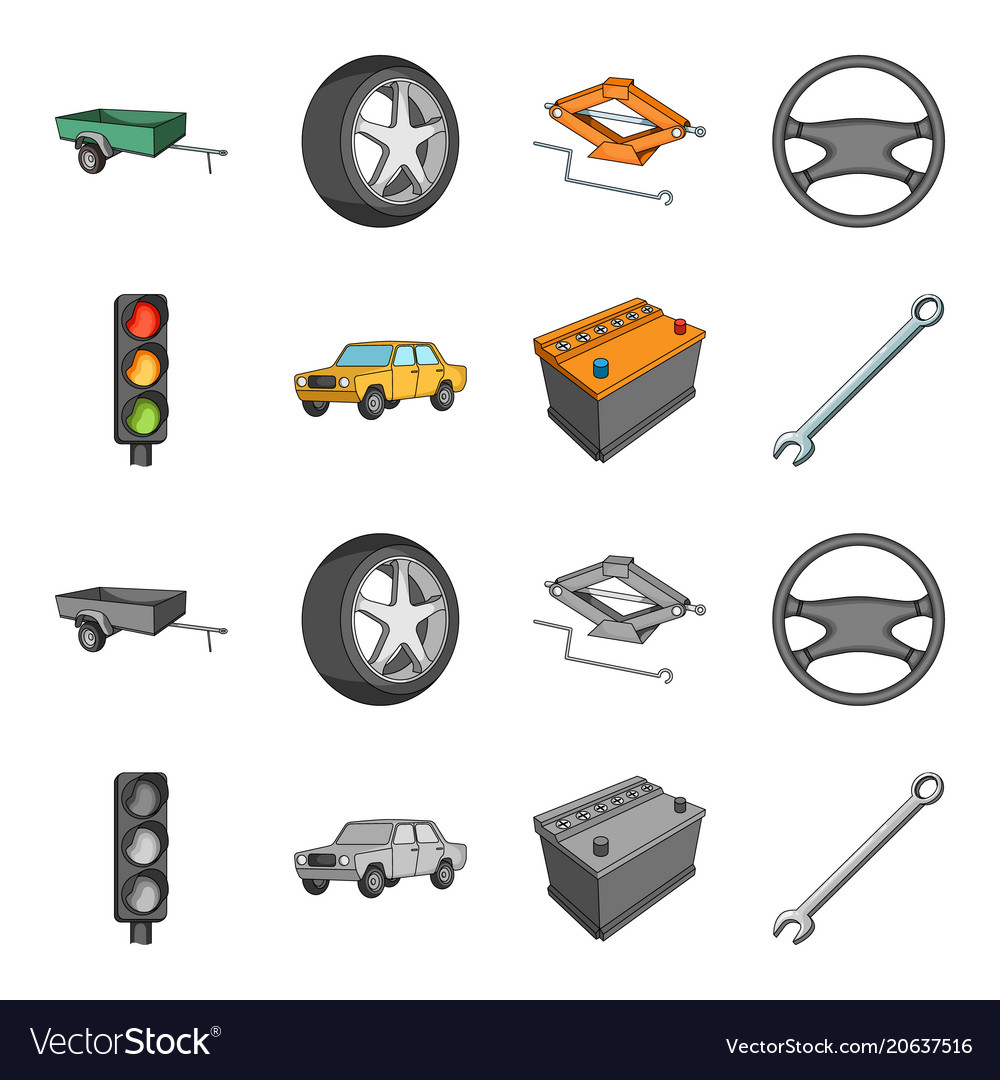 Traffic Light Old Car Battery Wrench Set Vector Image