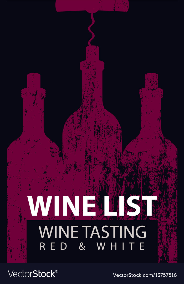 Wine list for tasting with bottles and corkscrew vector image Wine list for tasting with bottles and corkscrew