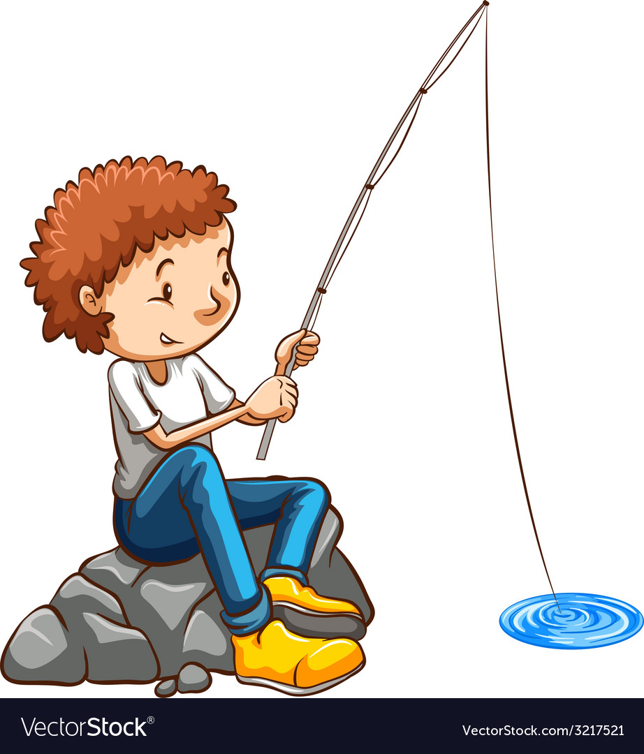 A simple drawing of a man fishing Royalty Free Vector Image