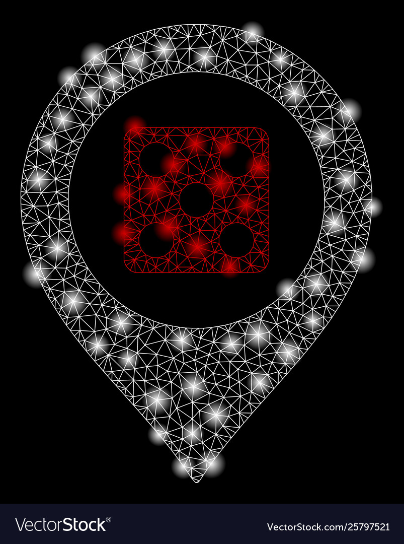 Bright mesh wire frame dice map marker with light vector image Bright mesh wire frame dice map marker with light