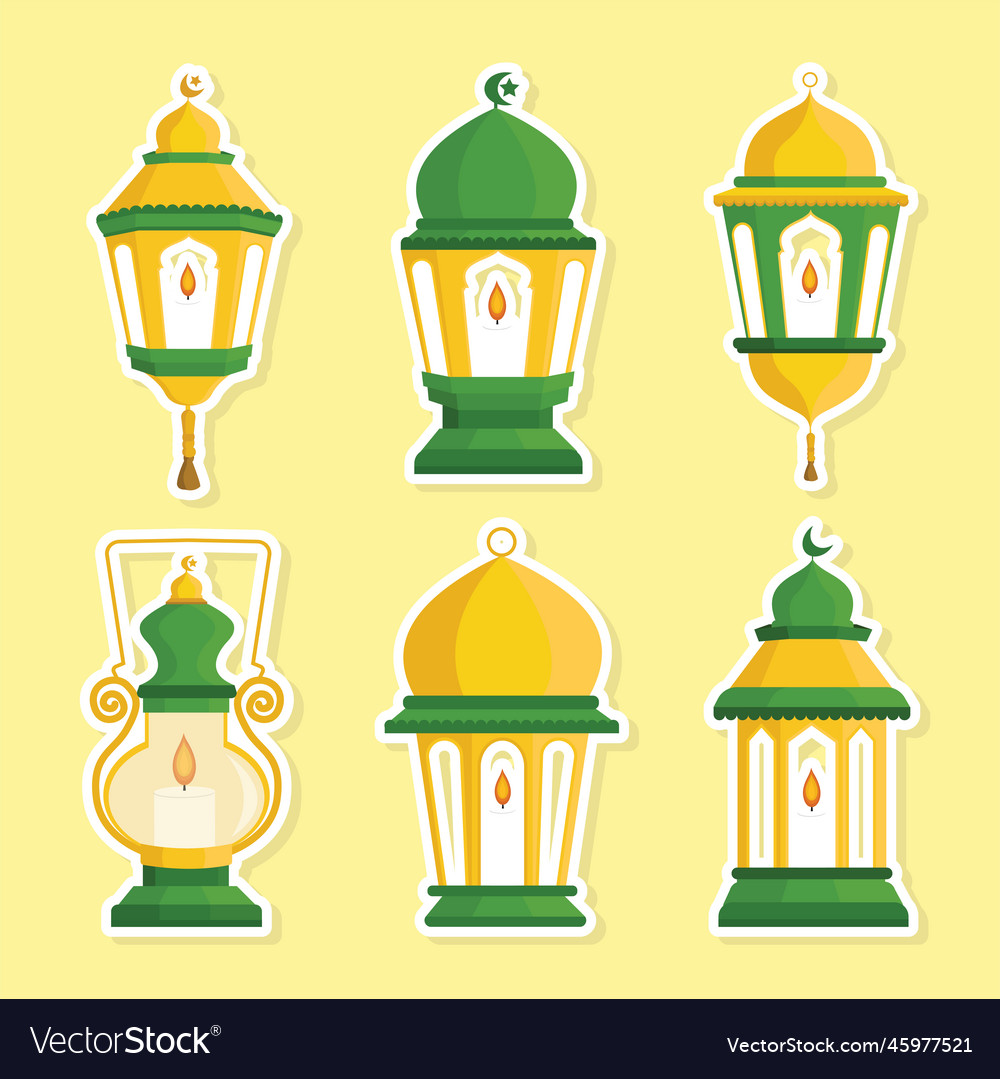 Candle lamp lantern set ramadan flat design