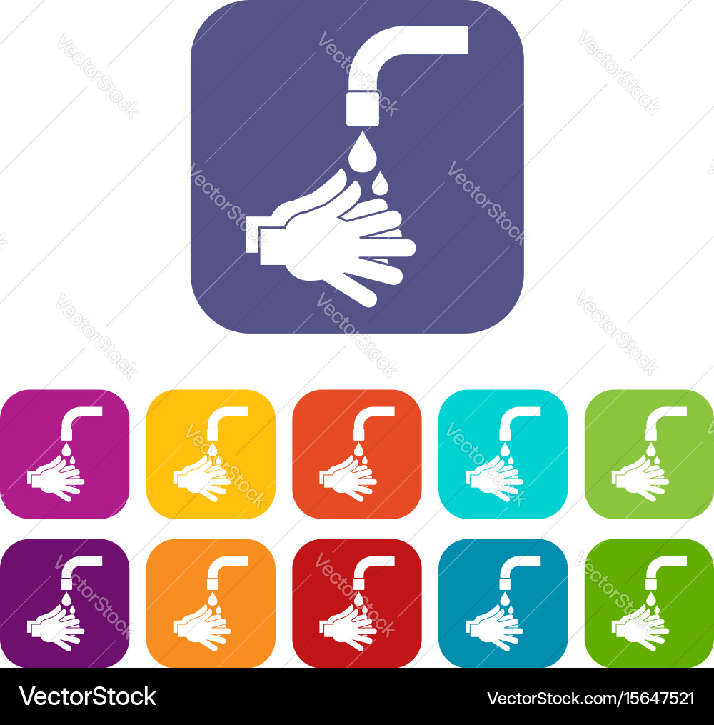 Cleaning hands icons set flat Royalty Free Vector Image
