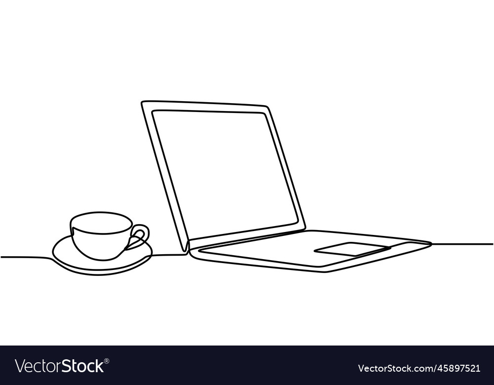 Continuous one line drawing of computer laptop