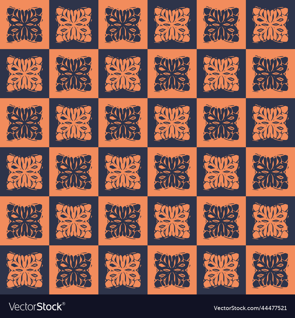 Hand drawn retro block print seamless pattern
