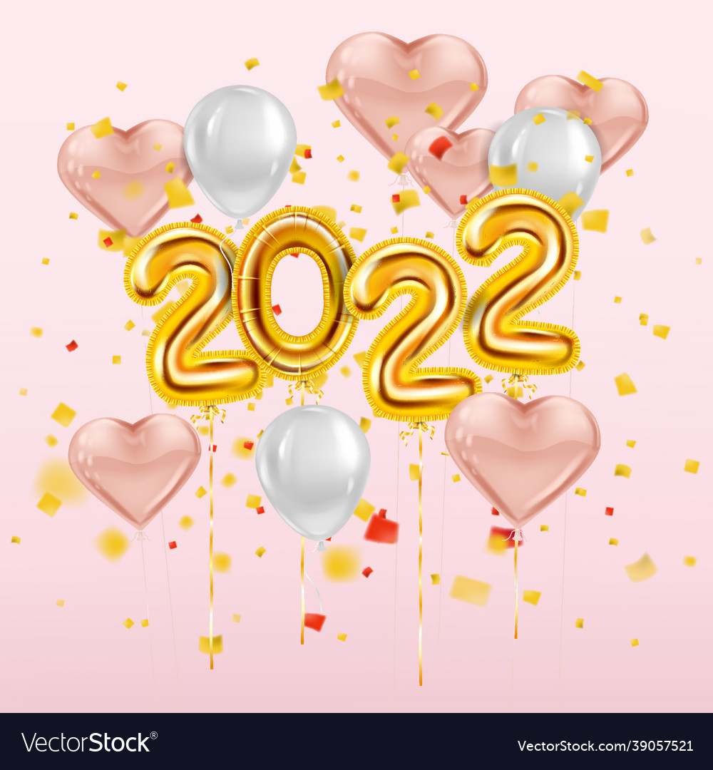 Happy new year 2022 gold balloons golden foil