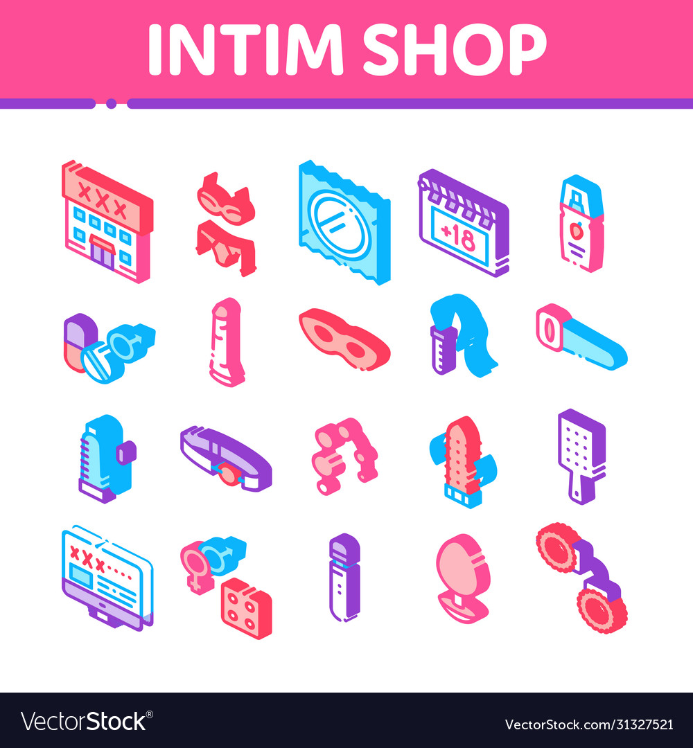 Intim shop sex toys isometric icons set