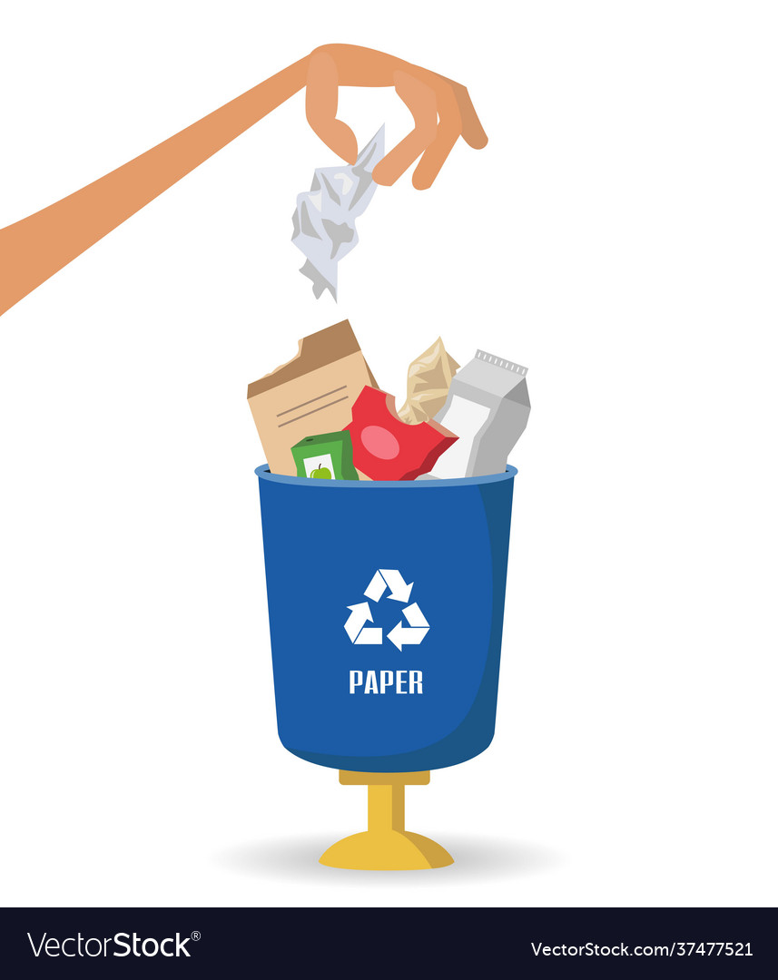 Man throws garbage into a paper container vector image Man throws garbage into a paper container