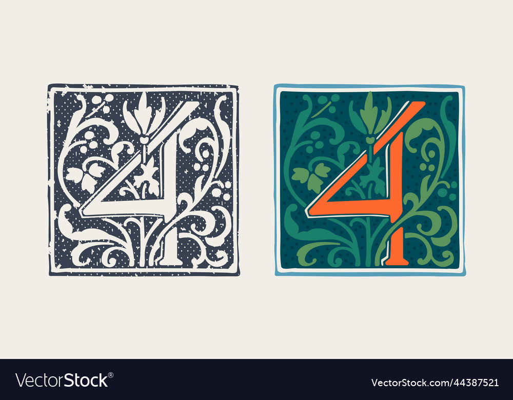 Number four logo in medieval gothic style set Vector Image