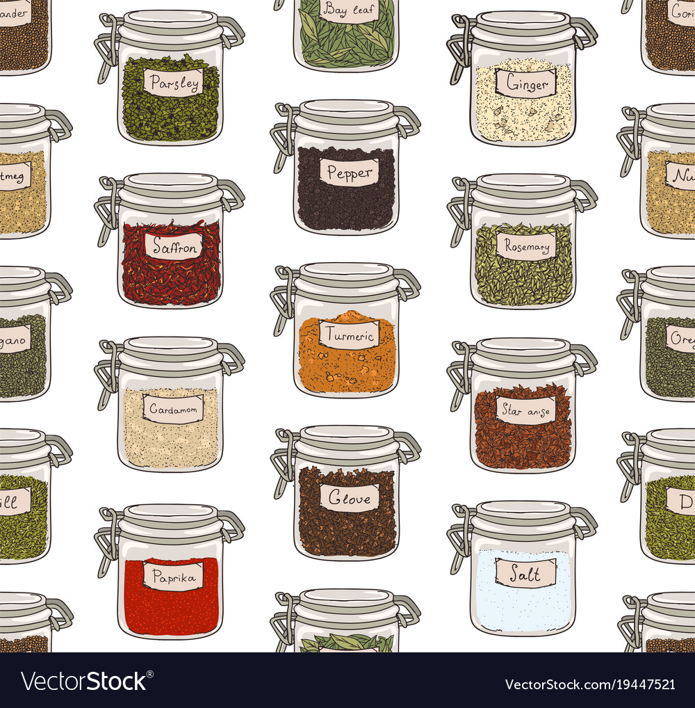 Seamless pattern with various ground spices
