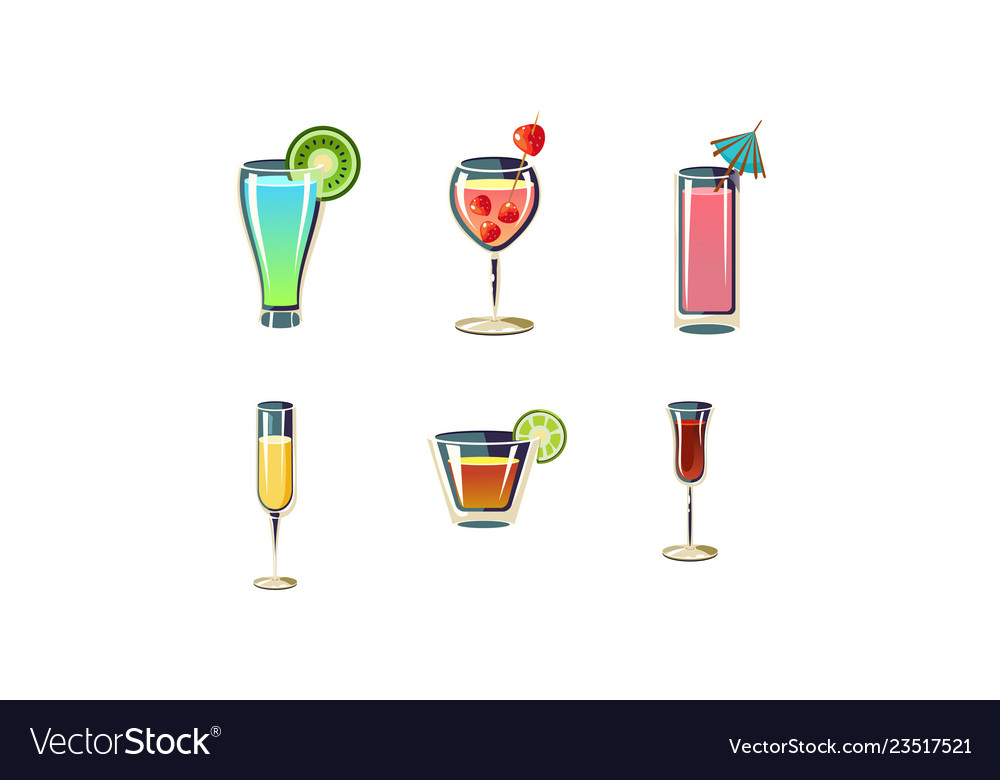 Set of refreshing summer cocktails in glasses Vector Image