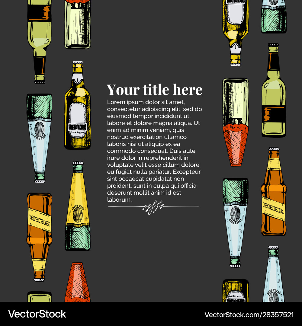 Template with different beer bottles Royalty Free Vector