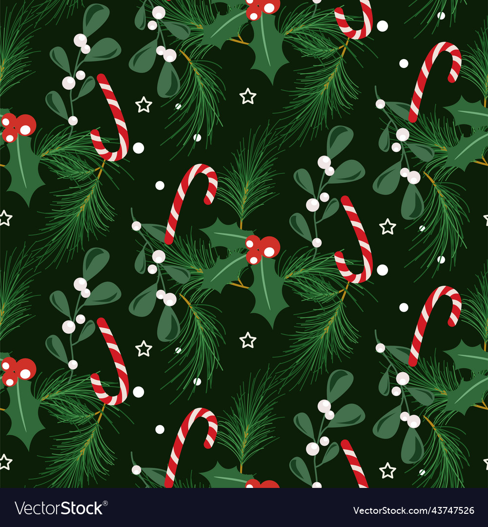 Christmas tree branches and berries seamless Vector Image