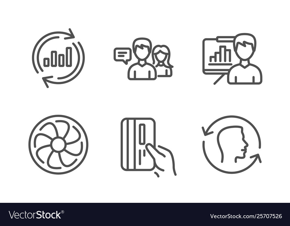 Fan engine payment card and update data icons set vector image Fan engine payment card and update data icons set