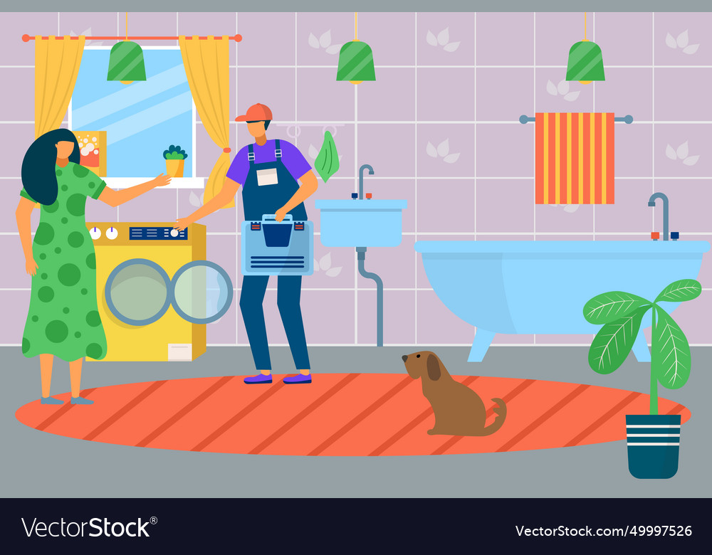 House renovation work by plumber worker with tool vector image House renovation work by plumber worker with tool