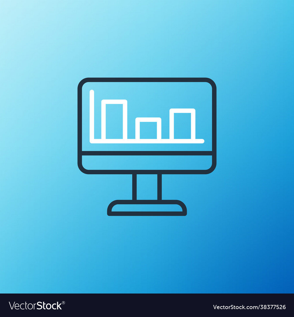 Line computer monitor with graph chart icon