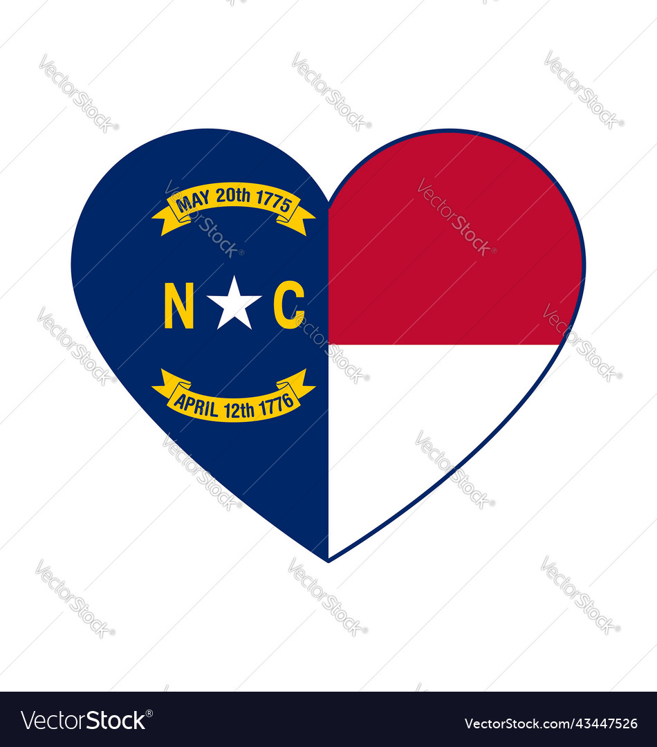 North Carolina State Flag In Love Heart Shape Vector Image 0301