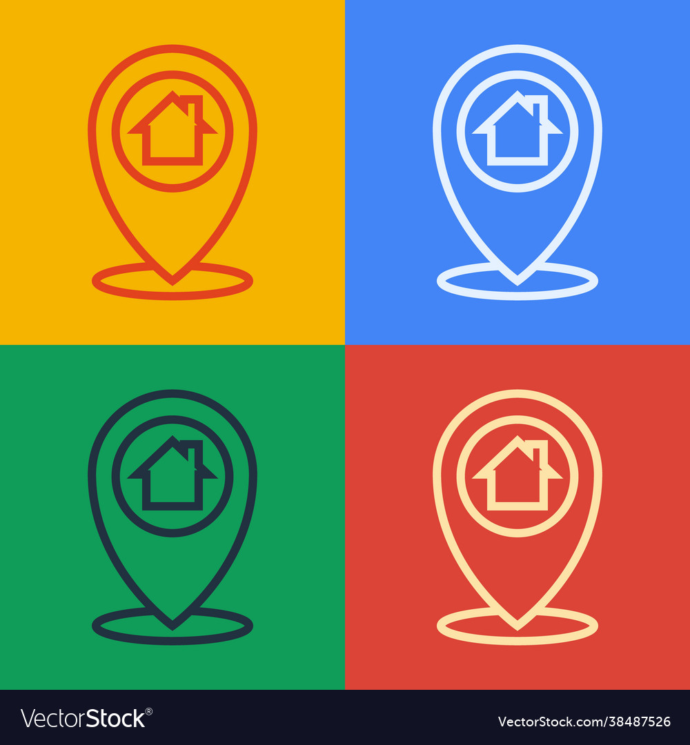 Pop art line map pointer with house icon isolated vector image Pop art line map pointer with house icon isolated