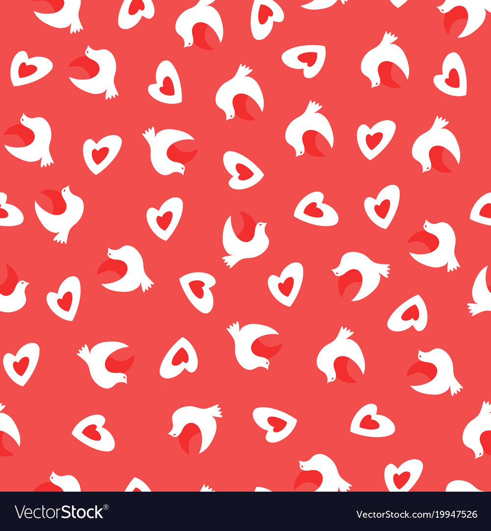 Seamless pattern with doves and heats