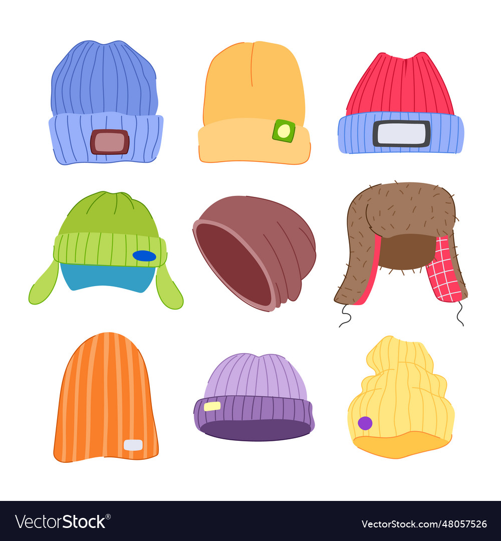 Winter Hat Man Set Cartoon Royalty Free Vector Image