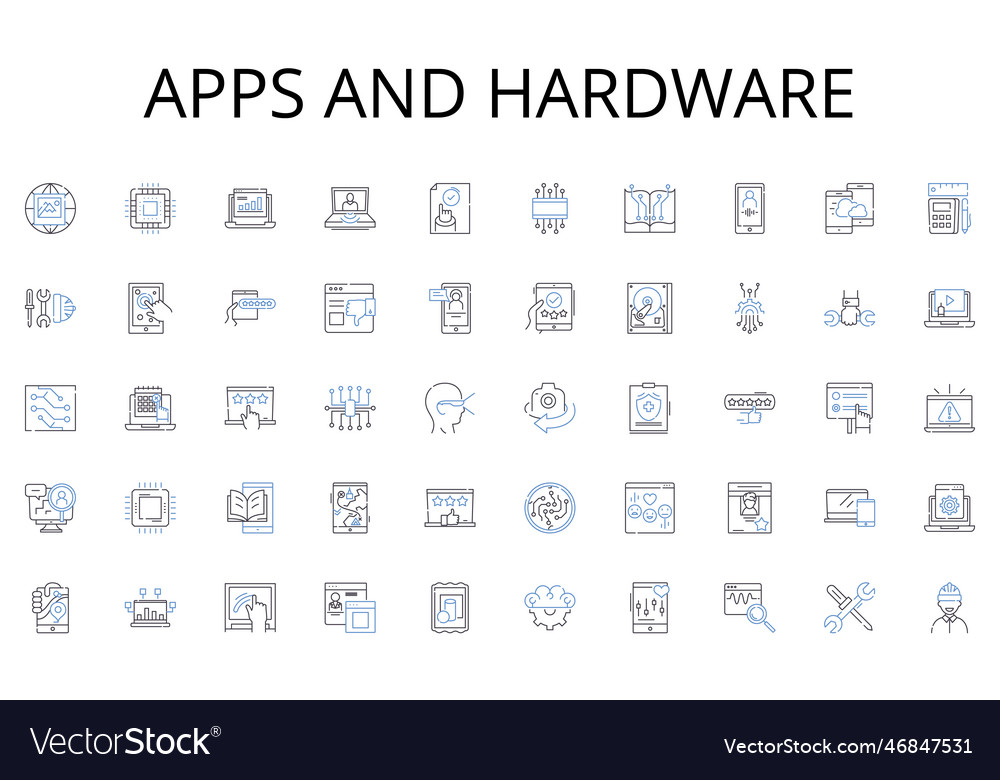 Apps and hardware line icons collection robotics vector image Apps and hardware line icons collection robotics