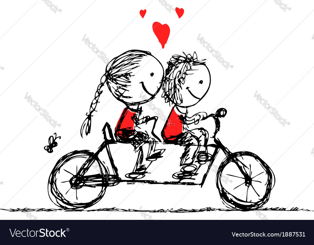 Couple cycling together valentine sketch for your