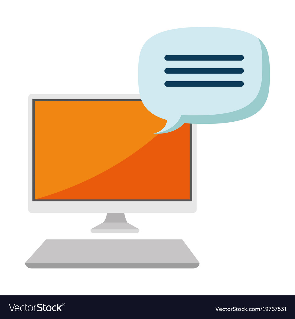 Desktop computer with speech bubble