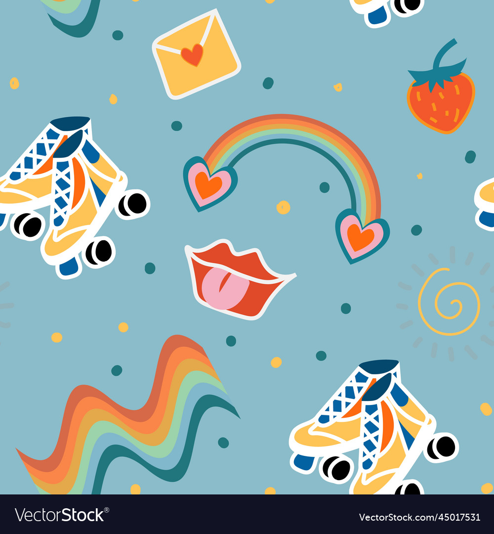 Groovy seamless patterns with rainbow wave mesh