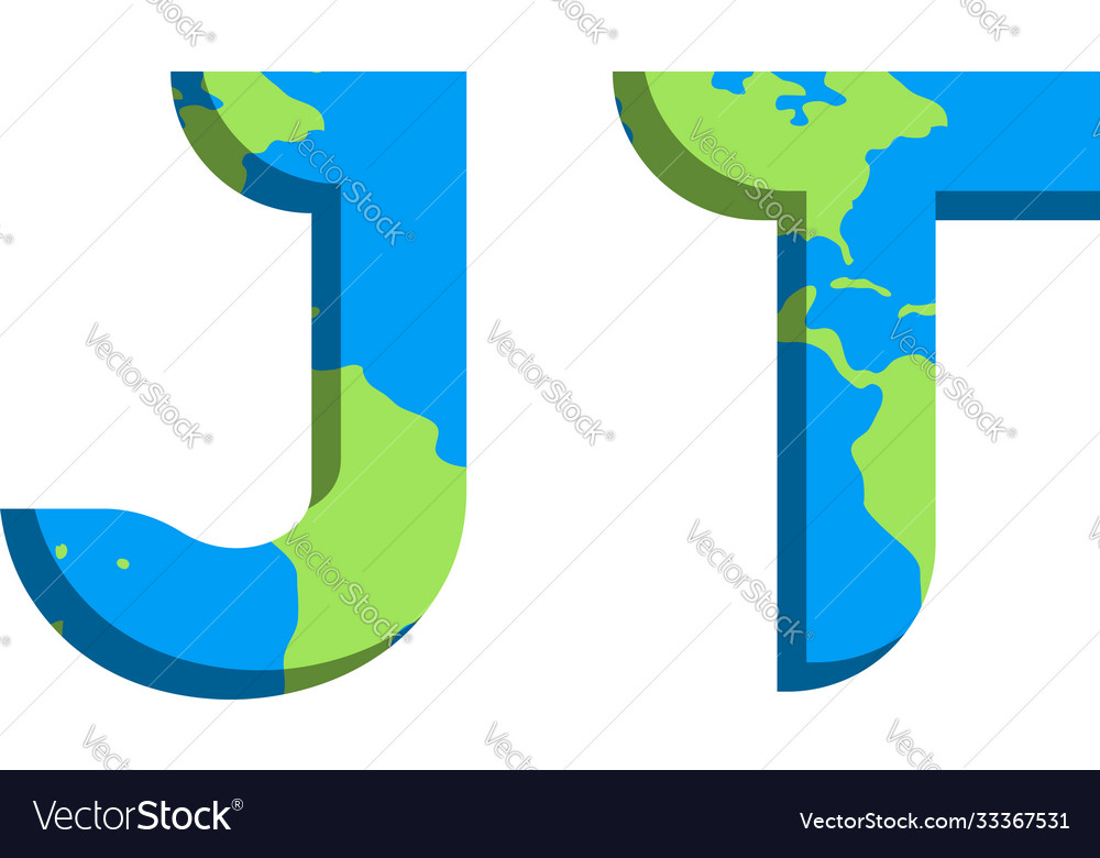 Initial jt logo design with world map style vector image Initial jt logo design with world map style