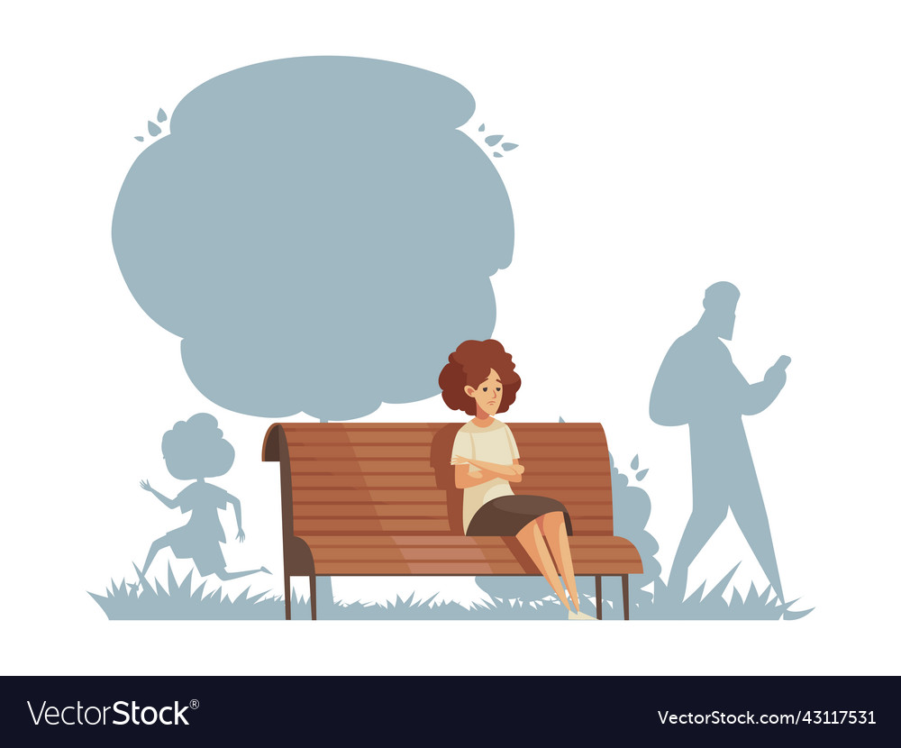 Lonely on bench composition Royalty Free Vector Image