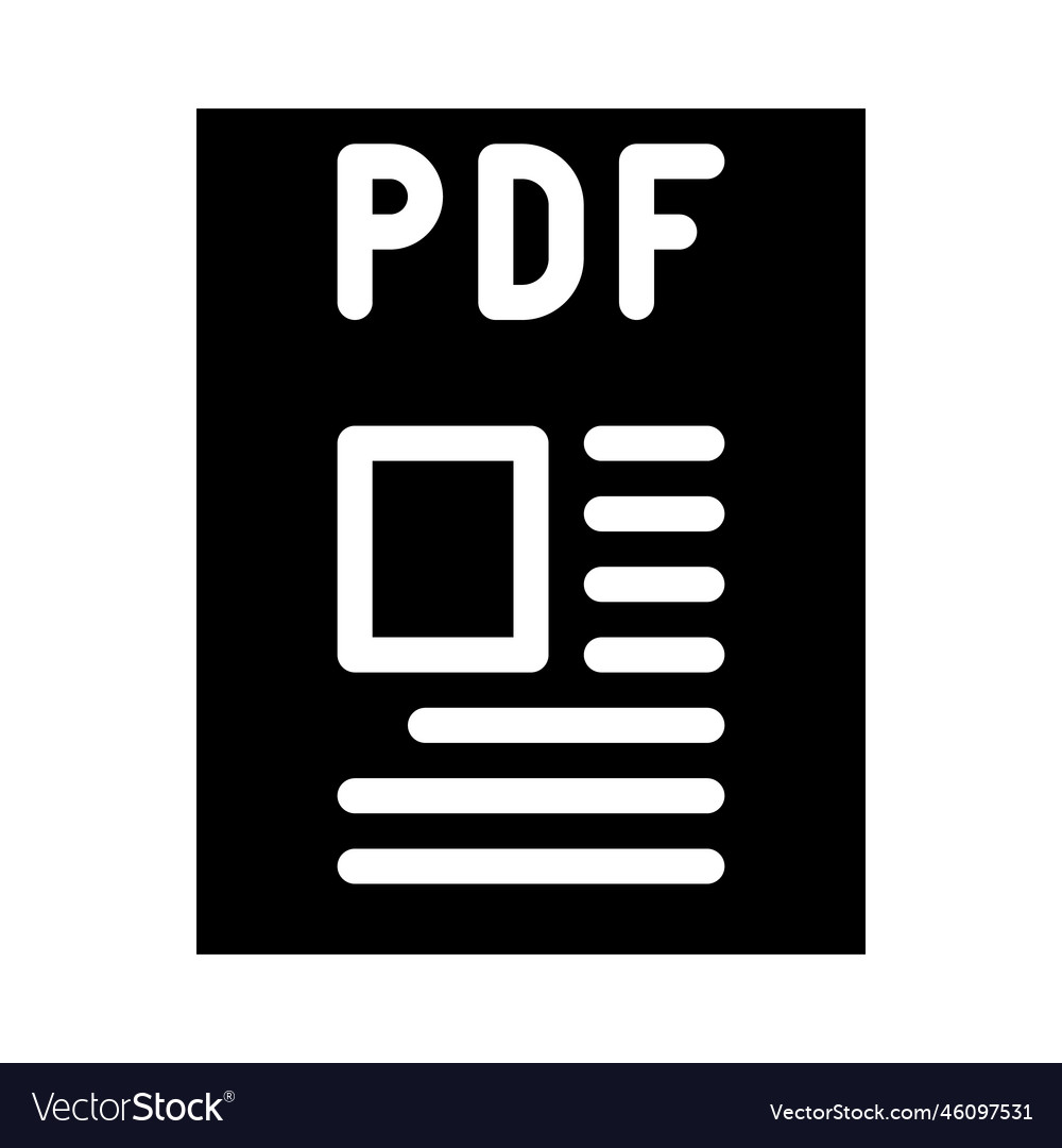 Pdf file format document glyph icon vector image Pdf file format document glyph icon