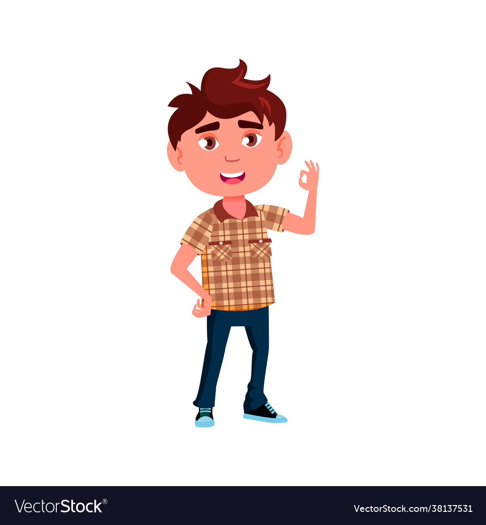 Positive emotion small boy kid gesturing