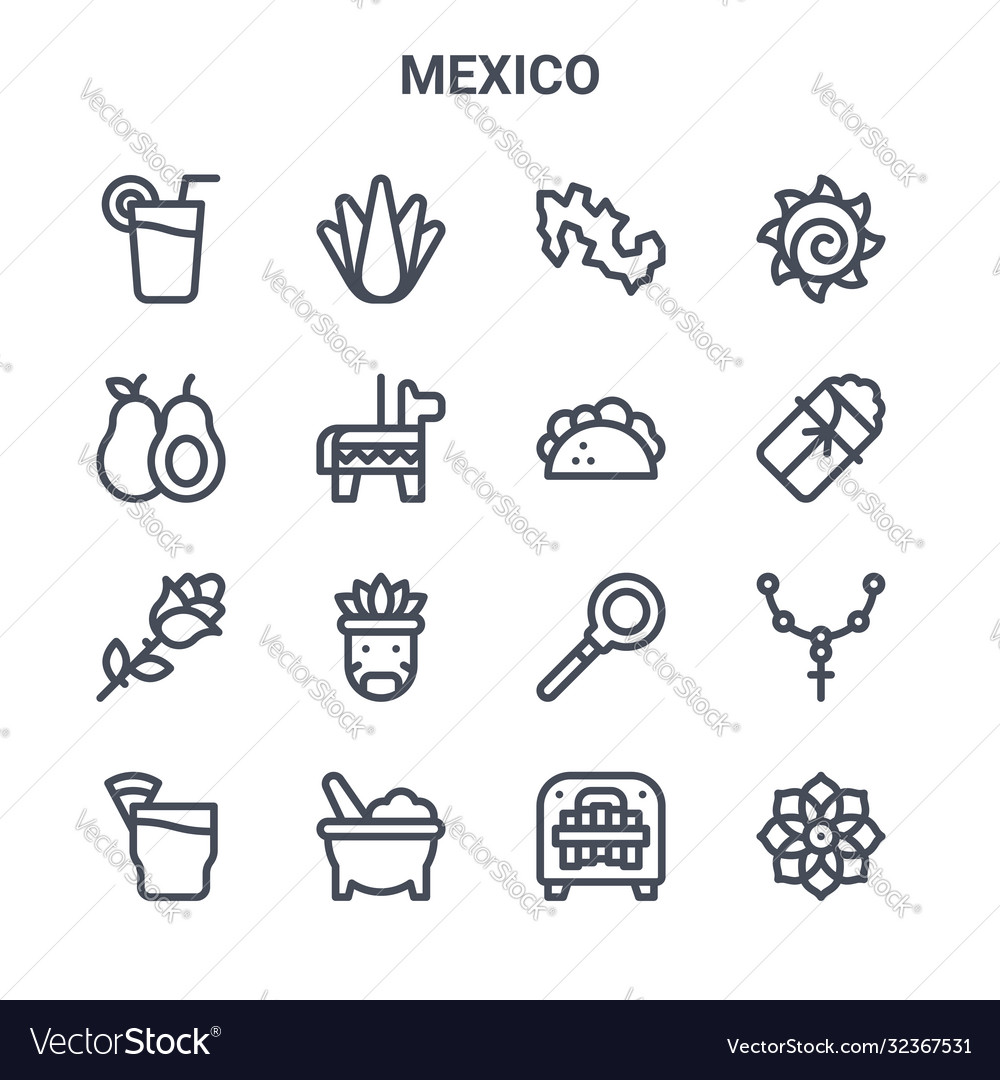 Set 16 mexico concept line icons 64x64 thin