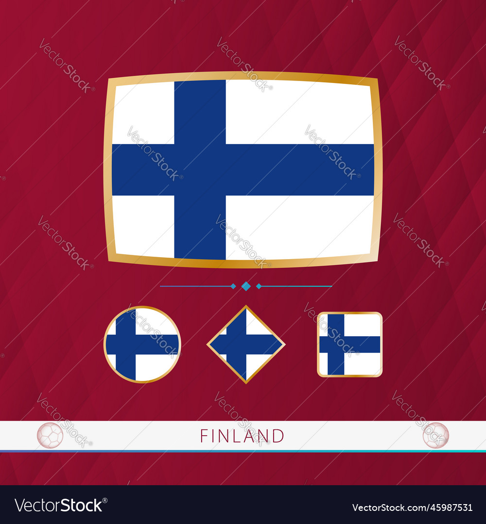 Set of finland flags with gold frame for use